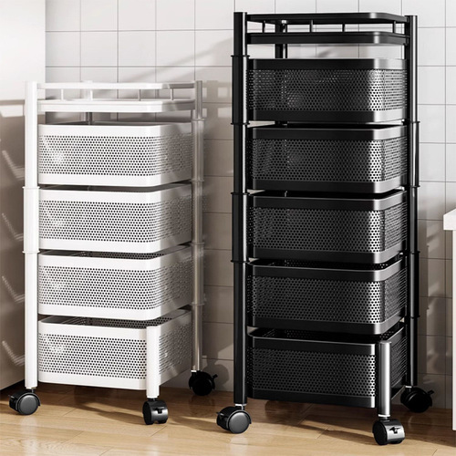 Kitchen rotating multi-functional storage rack household floor multi-layer snack trolley fruit and vegetable basket storage rack