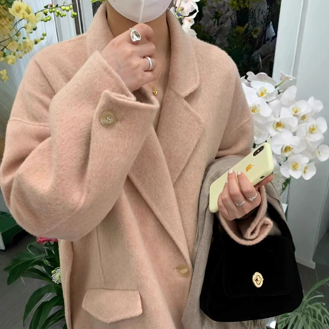 Взрывчатое двустороннее шерстяное пальто интернет-знаменитостей, Длинное свободное повседневное шерстяное пальто в Корейском стиле, длинная шерсть в наличии rp-330