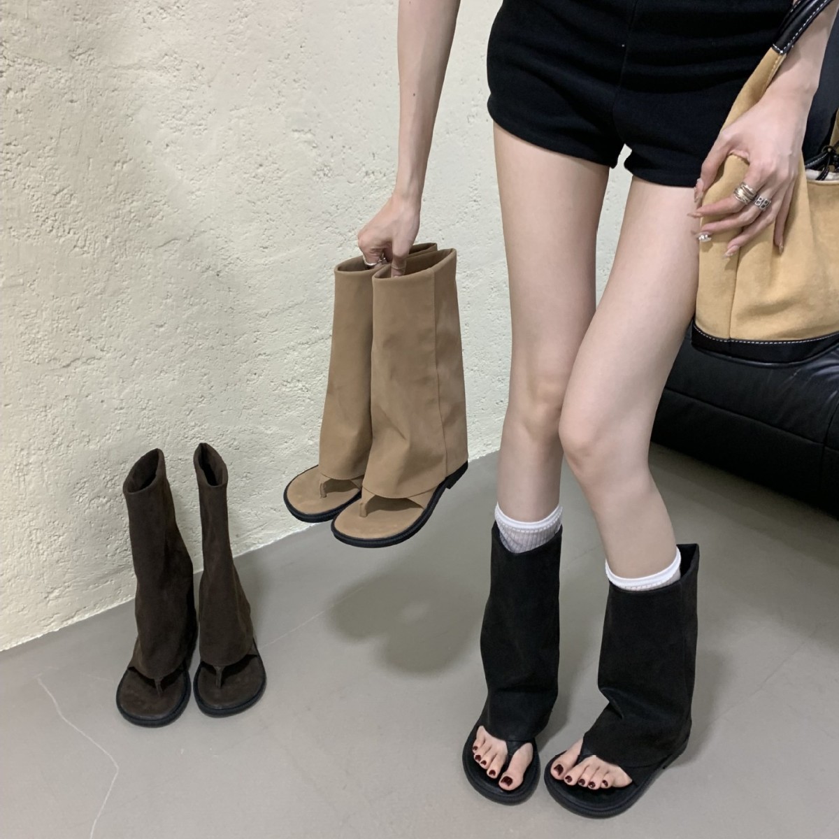 프렌치 디자인 슬리브형 두꺼운 굽 토오픈 샌들 부츠 여성용 2026 여름 신상 팬츠 부츠 롱부츠 로마 샌들 부츠