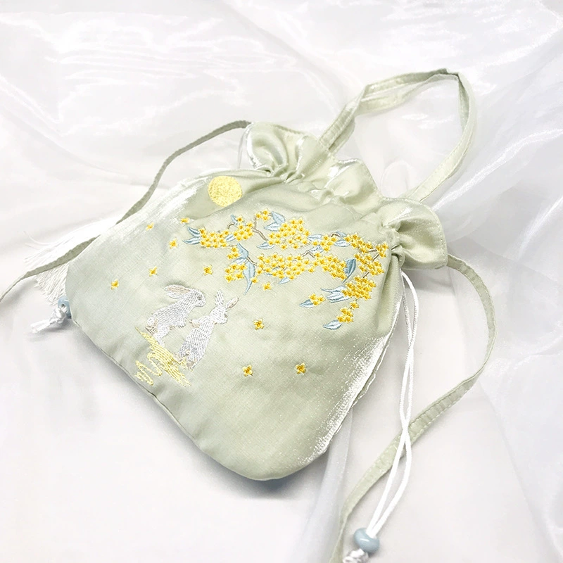 Handheld Hanfu Drawstring Bag, Embroidered Tassels, 22×22 cm, Handmade Accessory