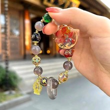 杭州香积手串礼物烟灰玛瑙五路财神跑环六字转运珠女平安手链饰品