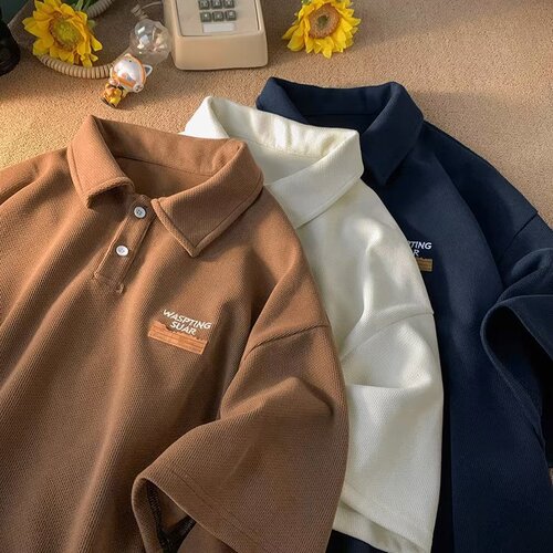 Men's Short Sleeve Summer T-Shirt Polo Shirt Casual Streetwear Fashion Loose Half Sleeve Top Heavyweight Stand Collar Shirt