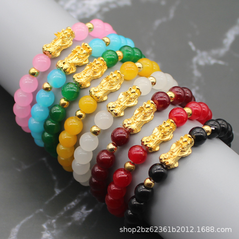 Imitation Vietnamese Sand Gold Pixiu Bracelet for Men and Women, Candy-Colored Agate Pixiu Jewelry, Retro Personalized Versatile One-Yuan Bracelet