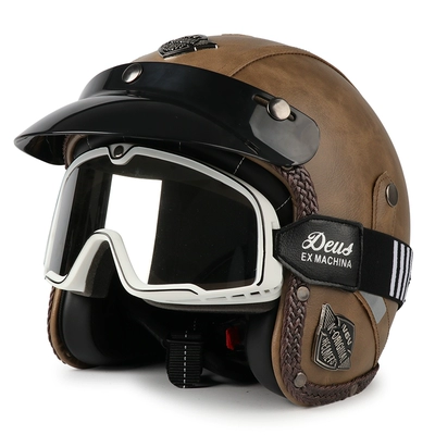 Motosiklet dəbilqələri helmet men's and women's electric - m-classic-brown-black-and-white-striped-goggles-with-free-brim-face-towel