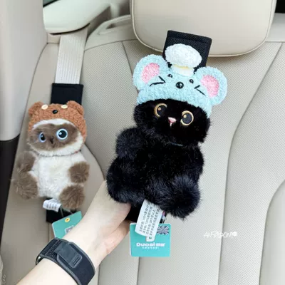 Cute Cat Car Seatbelt Sürətlər qutusu və əl tormozu başlıqları - black-linen-shoulder-pads-sitting-posture-palm-treasure-black-cat-cooking-rat-single