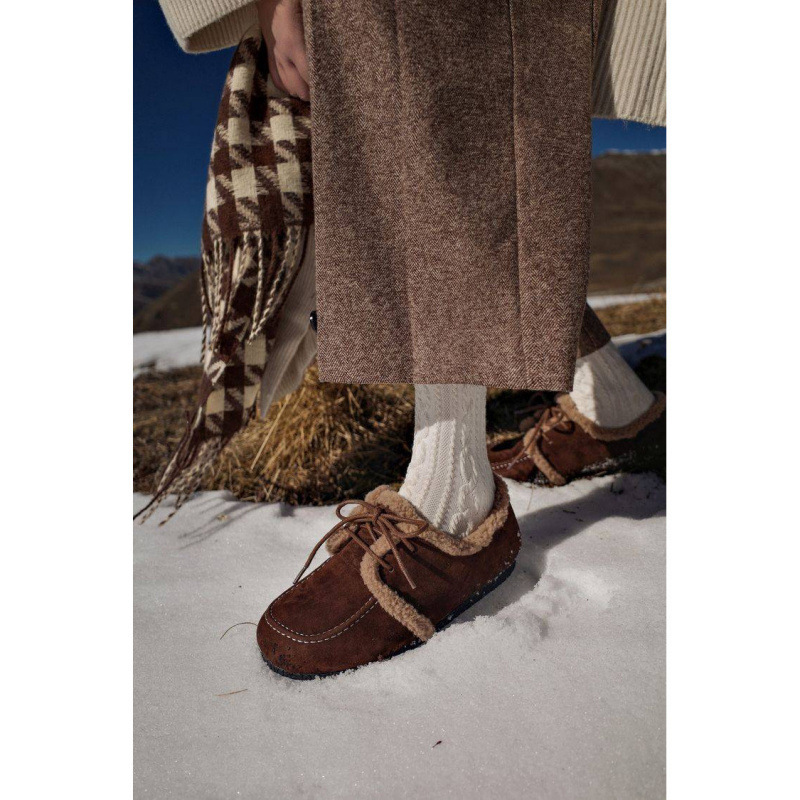 Lamb Wool Winter Fleece-Lined Warm Birkenstock Shoes for Women, Flat Lace-Up Thick Velvet Shoes