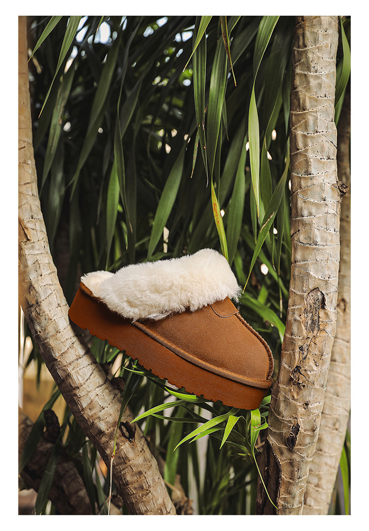 Papuci pufoși cu talpă groasă, din blană nouă, cizme de zăpadă pentru femei, pentru a se încălzi și a se proteja de alunecarea din bumbac._voghion.com