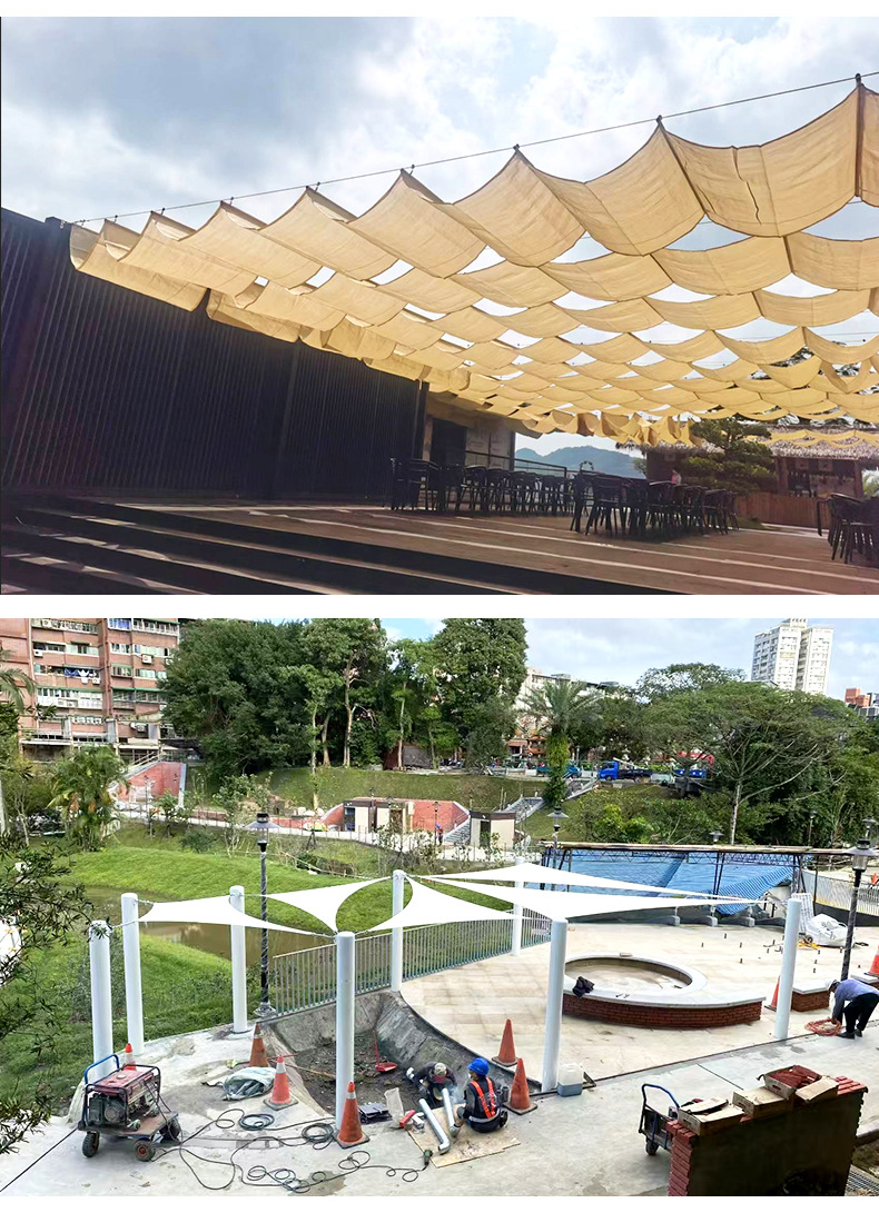 Custom-made outdoor wave-shaped retractable HDPE sunshade net for kindergartens, poolside, beach, and home courtyard