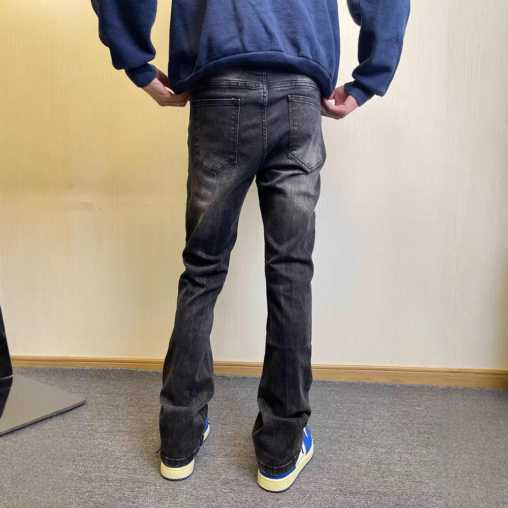 Washed Black Slightly Flared Jeans High Street Style Straight Leg Slim Fit Trendy Pants For Men And Women_voghion.com