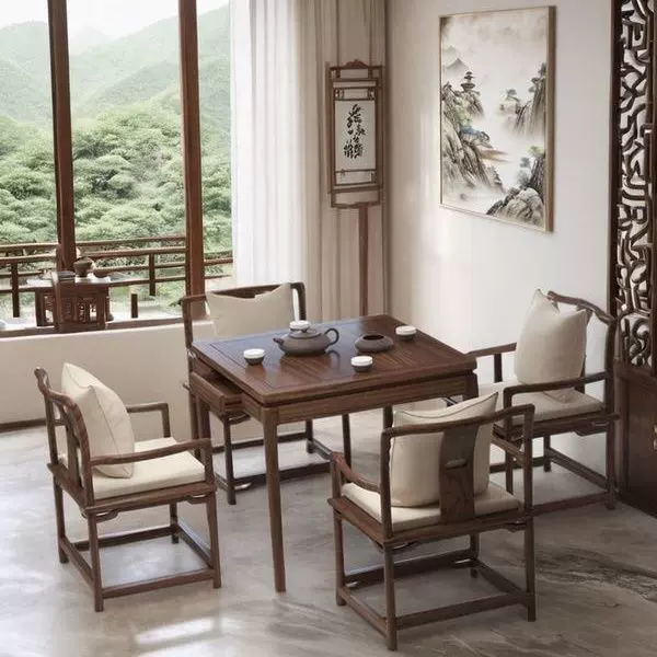 正方形松木实木八仙桌餐桌椅牌桌组合方桌棋牌中式风家用娱乐方桌