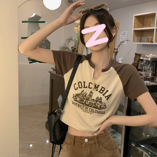 Pure Desire Style V-Neck Short Sleeve Women's Summer Design Fashion Aesthetic Minority Short Sleeve Overshirt T-Shirt Top