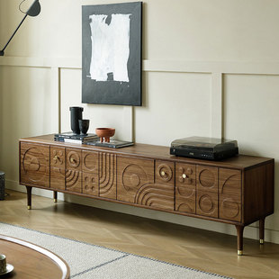 French Retro North American Black Walnut TV Cabinet Cherry Wood Small Apartment Living Room Storage Cabinet Middle Ancient Living Room Floor Cabinet