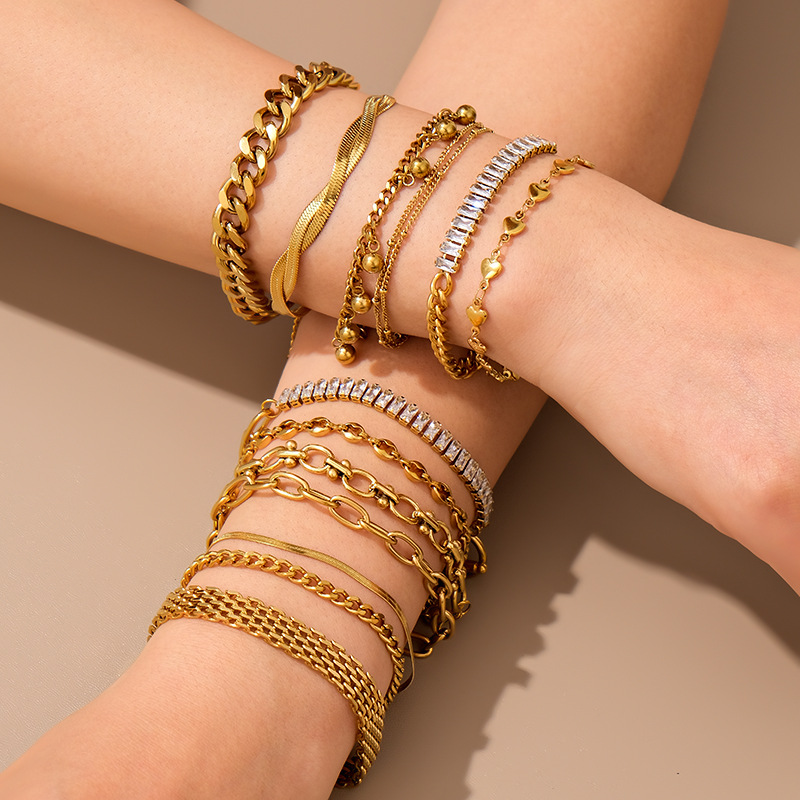 Cross-Border Popular 18K Gold Titanium Steel Bracelet, Fashionable and Versatile Stainless Steel Bracelet, European and American Ins Style High-End Handmade Chain