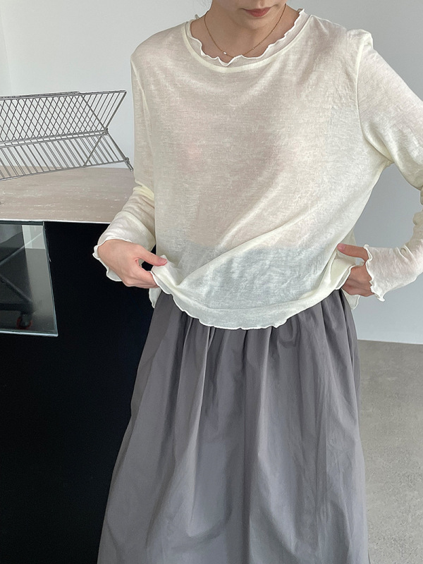 滔川    韩系软糯木耳边亲肤内搭女温柔风长袖打底衫YL258|undefined