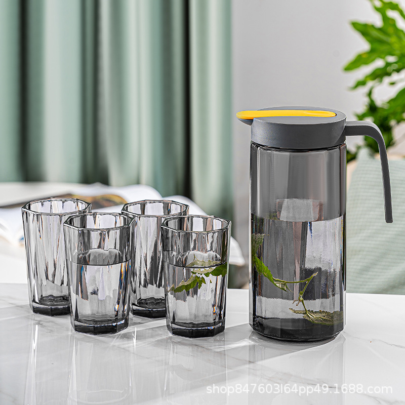 Cold Water Kettle Set Household Transparent Glass Large Capacity Cold Water Kettle Five-Piece Set Vertical Pattern Water Set Opening Gift Wholesale