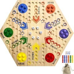 木製両面チェス盤ゲーム フライングチェス 4人用 6人用 軌道チェス盤 パーティーゲーム 木製知育玩具