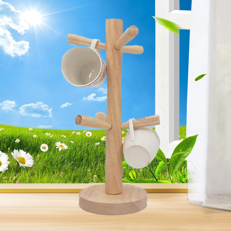 Mug Rack, Water Cup Paper Towel Hook Stand, Beech Wood Storage Shelf, Simple Real Wood Organizer, Living Room Drainage Rack