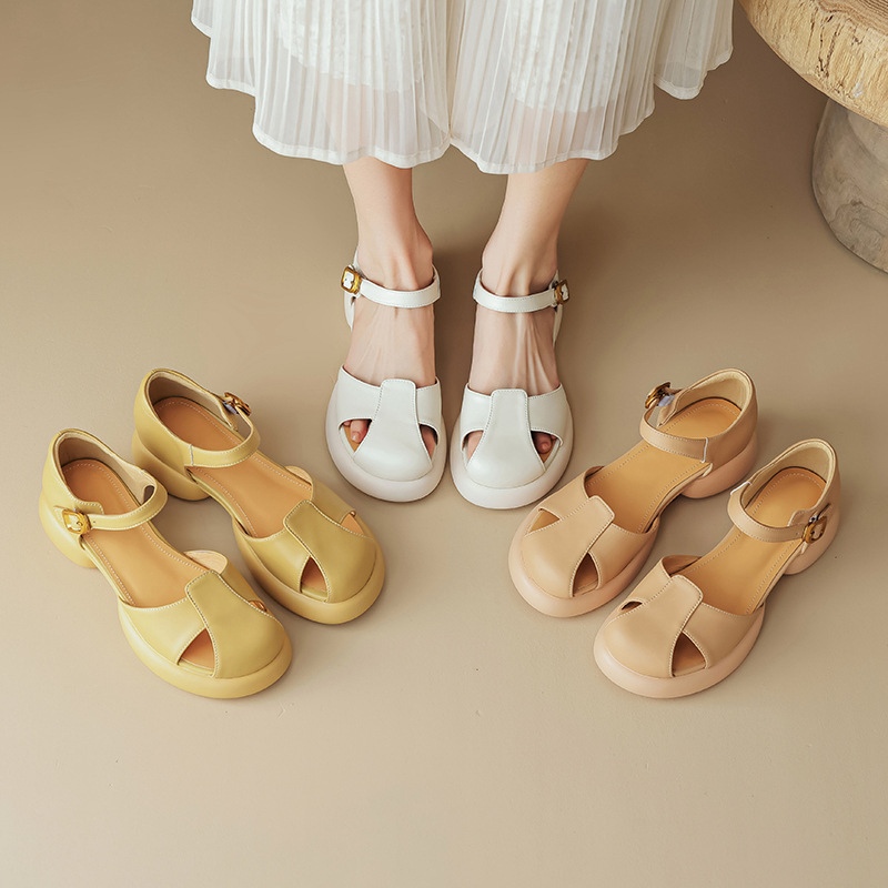 Sandal nữ quai ngang đế dày gót thô phong cách thể thao — Màu vàng ngỗng
