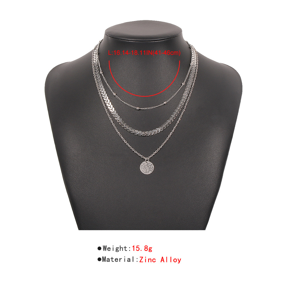 Alloy multilayer necklace geometric disc retro trend chain necklacepicture5