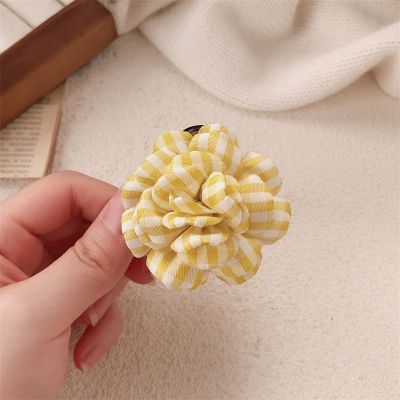 2025 nuevo clip de agarre pequeño de flor a cuadros tridimensional, clip de bola femenina, horquilla de medio amarre, clip de tiburón pequeño, accesorio para el cabello de flor de cabeza