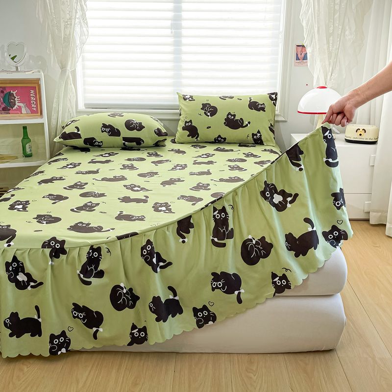 Korean-Style Non-Slip Bed Skirt, Single Bed Cover, Three-Piece Set, Fitted Sheet, Mattress Protector, Dustproof Ruffled Edge Korean-Style Non-Slip Bed Skirt, Single Bed Cover, Three-Piece Set, Fitted Sheet, Mattress Protector, Dustproof Ruffled Edge