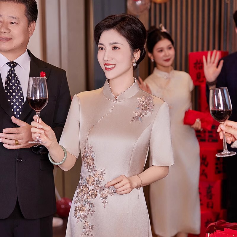 yhfs7950 Temperament Mother's Wedding Dress Dress Young Happy Mother-in-law Dress Wedding New Chinese Cheongsam dress