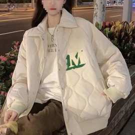 刺绣棉服女冬季外套宽松情侣棒球服字母加厚显瘦棉衣外套女潮