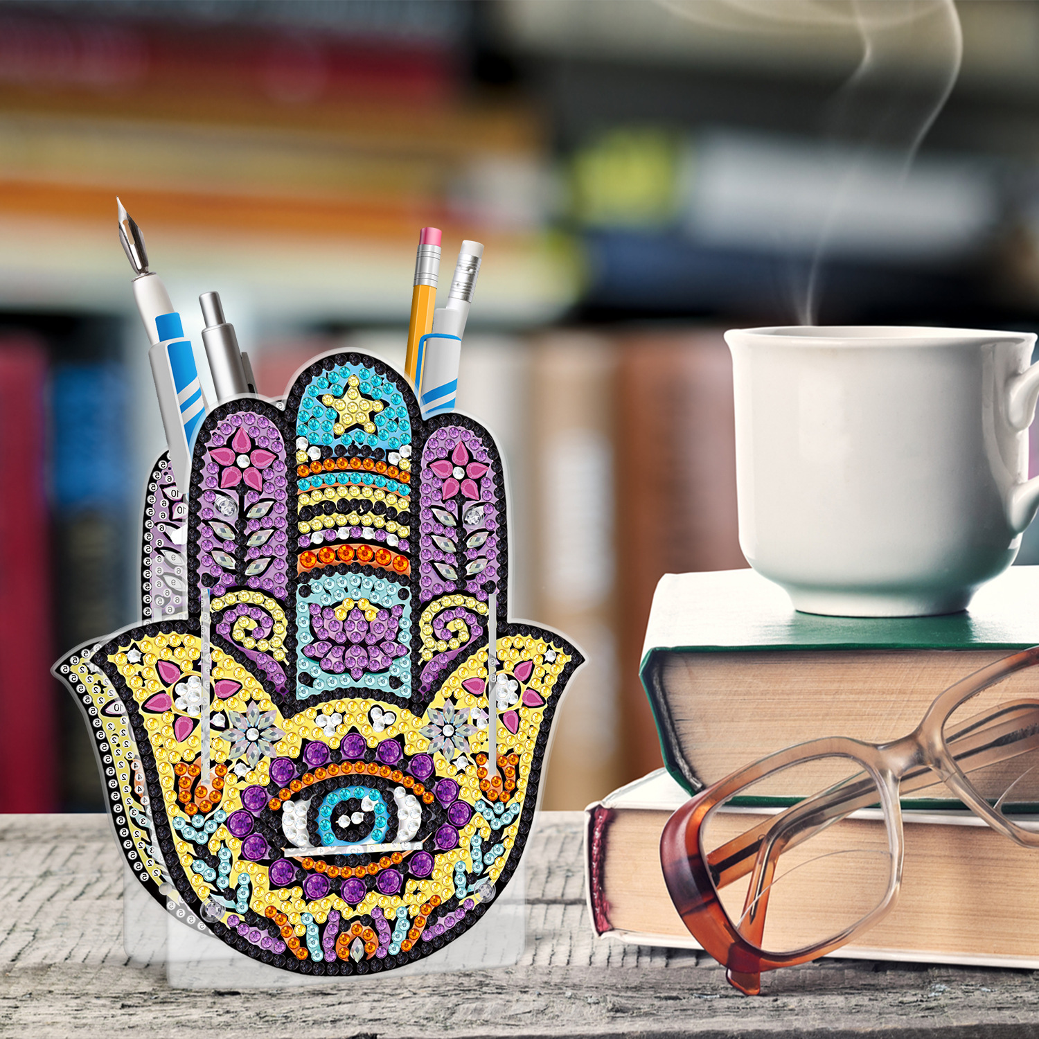 Accesorios para pintura de diamantes, soporte para bolígrafos DIY, estuche de PVC con diamantes de imitación de doble cara con diseño de animales, decoración de escritorio, disponible para distribución al por mayor.