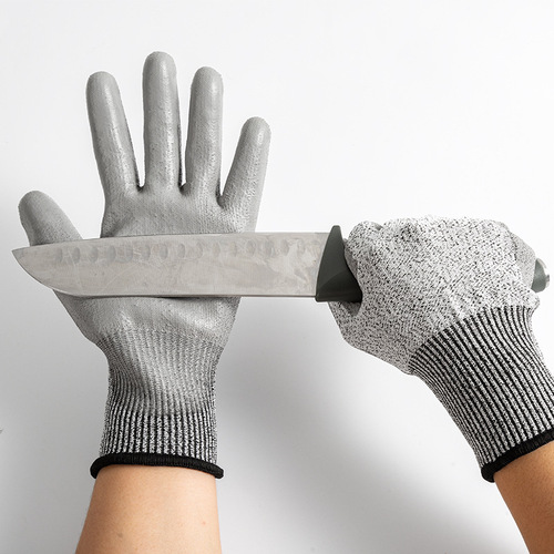 Construction site construction labor insurance wholesale gloves HPPE dipped in PU glue 5-level anti-cut mechanical repair anti-slip work gloves