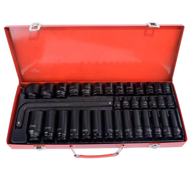 Juego de dados neumáticos 1/2” de 35 piezas, incluye vasos largos y cortos, kit profesional para herramientas neumáticas