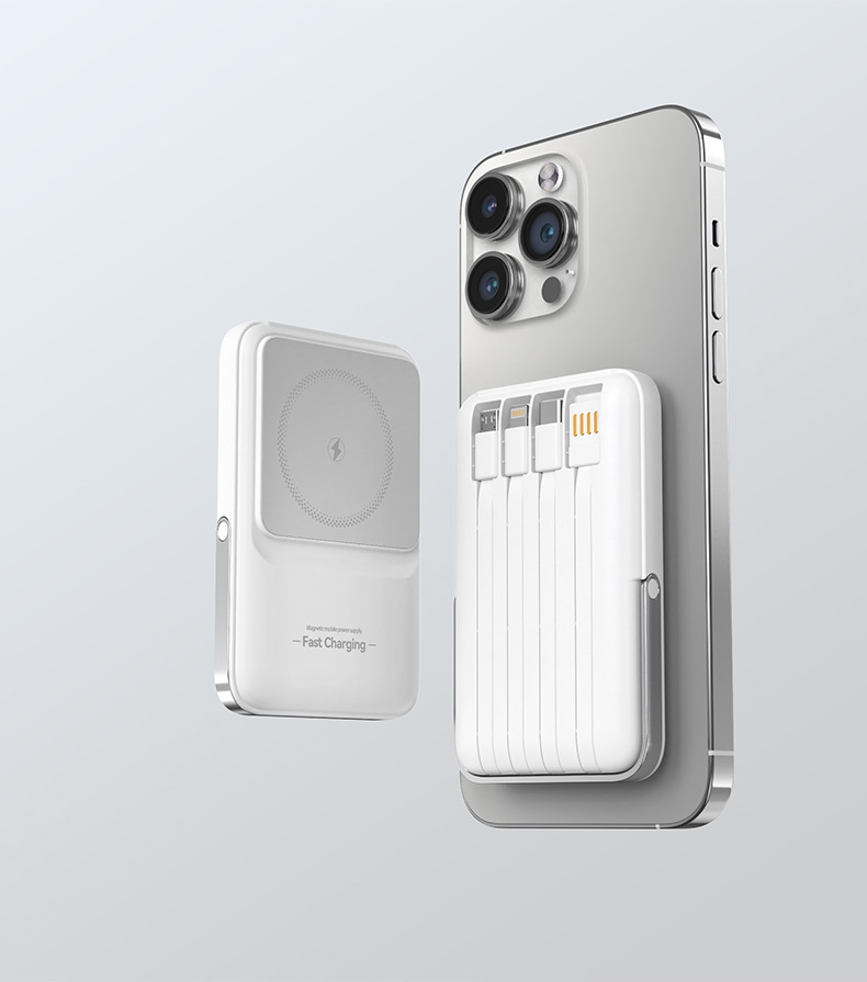 22.5W Süper Hızlı Şarj Manyetik Emici Kablosuz Şarj Cihazı 10000mAh Dahili Kablolu Taşınabilir Yüksek Kapasiteli Powerbank