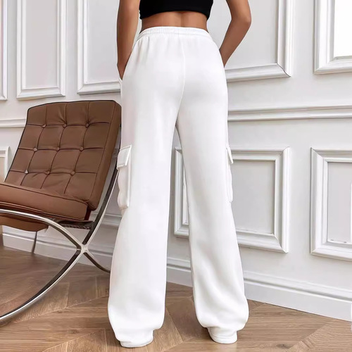2025 Fall/Winter Amazon European and American Cross-Border Women's Clothing New Fashion Side Pocket All-Match Solid Color Straight-Leg Wide-Leg Sweatpants