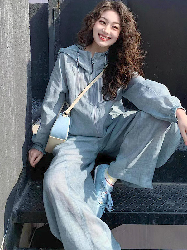 户外爬山运动套装新款2025夏季薄款连帽长袖防晒罩衫两件套女装|undefined