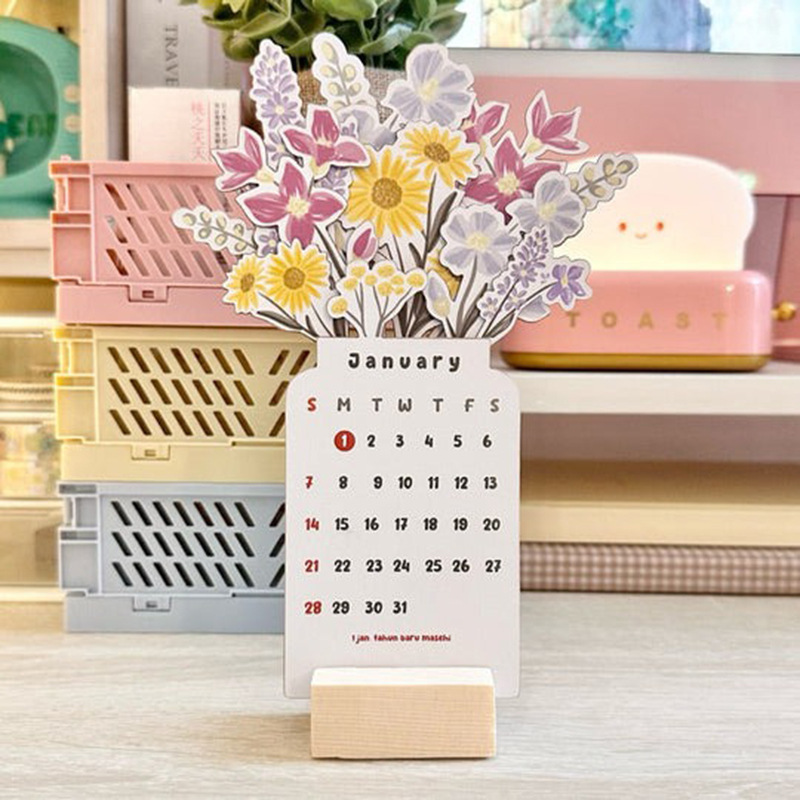 Calendario de Escritorio con Flores de Papel Estucado Decorativo para el Hogar y Oficina