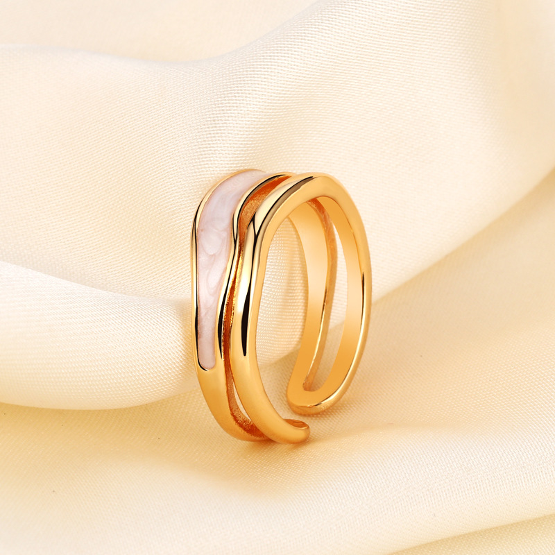 Fashion Stripe Copper Inlay Shell Open Ring 1 Piece