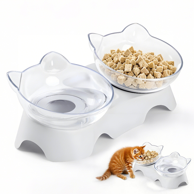 Amazon Pet Bowl, cuello de gato, cuello de doble cuenco, cuenco de plástico, cuenco de gato, cuenco de perro, artículos de vida para mascotas