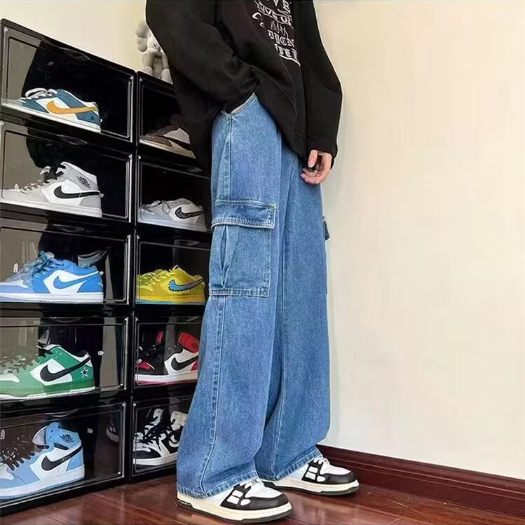 Big mouth work jeans men's American high street fashion straight pants loose wear-resistant casual wide leg pants wholesale