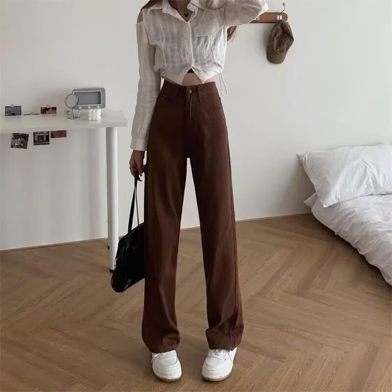 Cross-Border Brown Flared Jeans for Women, New Season High-Waisted Slimming Bootcut Pants, Brown Melard Flared Pants Cross-Border Brown Flared Jeans for Women, New Season High-Waisted Slimming Bootcut Pants, Brown Melard Flared Pants