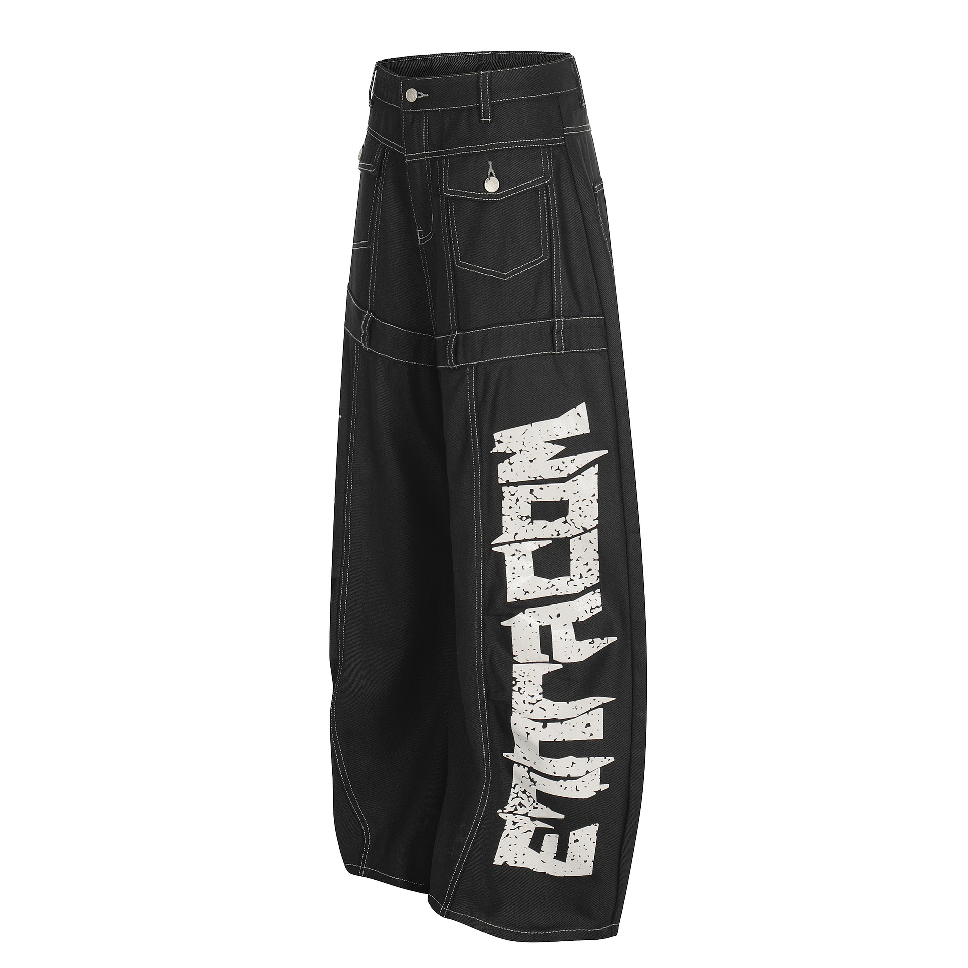 Men's Retro High Street Distressed Print Loose Fit Denim Jeans Vintage Washed Straight Leg Comfortable Cotton Blend Casual Pants_mkmklike.com