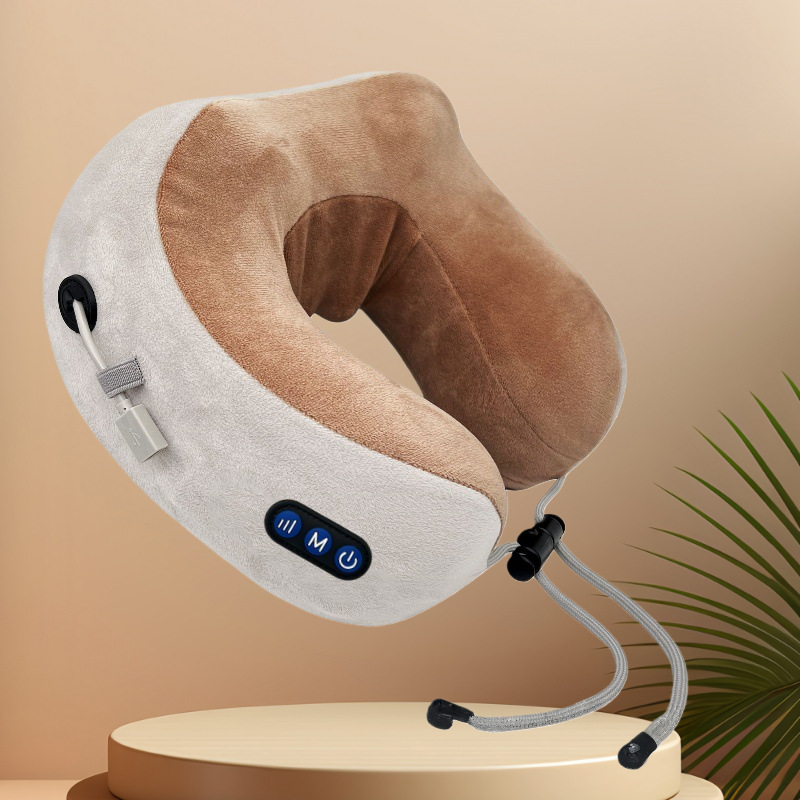 almohada eléctrica portátil de cuello en forma de U con almohada de memoria de algodón elástica, masaje relajante para la columna cervical en viaje de negocios