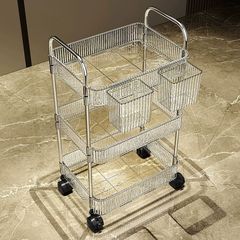透明亚克力小推车置物架床头零食卧室落地移动多层化妆品收纳架子