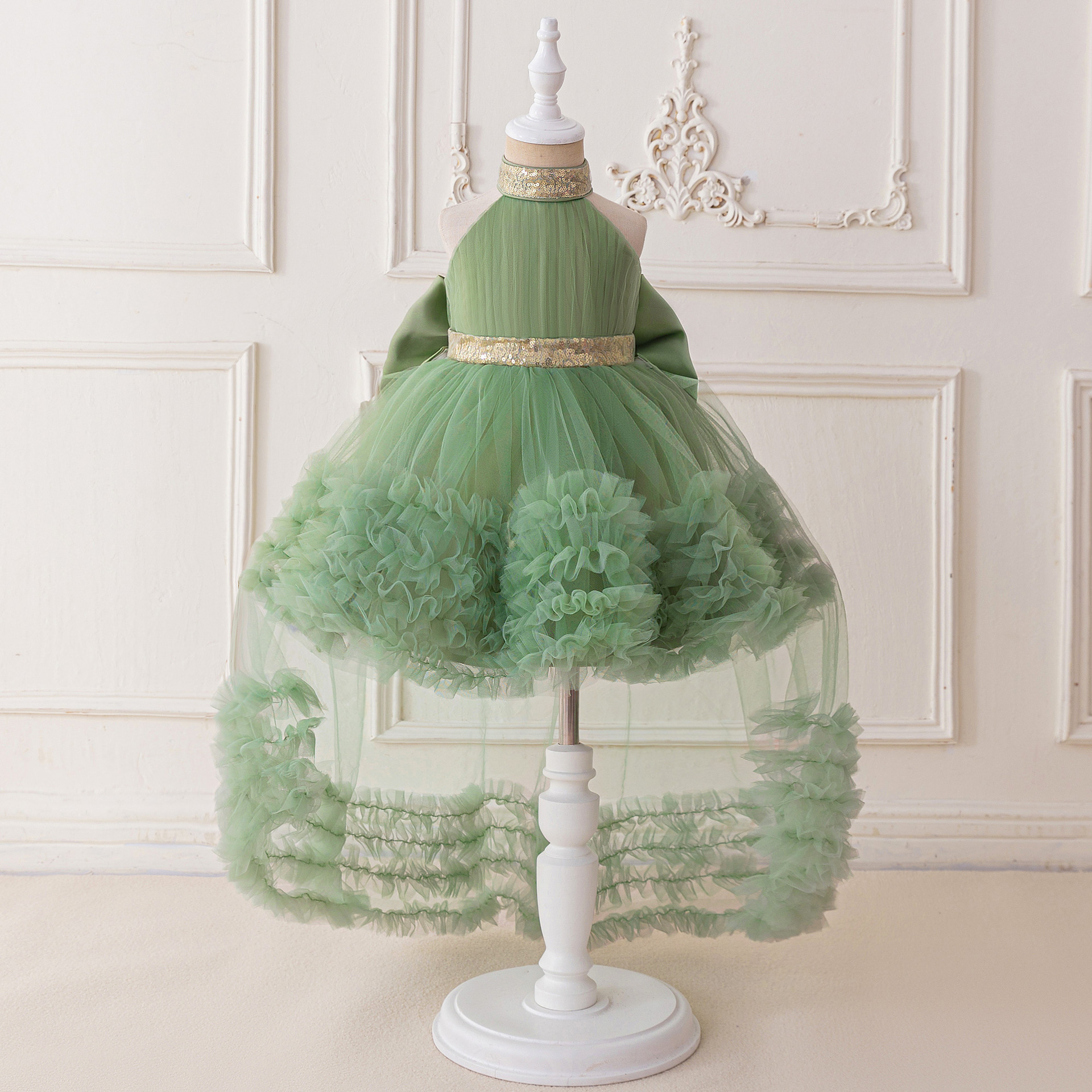 Vestido infantil falda de princesa colgar falda de pastel de pañuelo anfitrión de desfile falda de princesa rasgada hilo desmontable image 7