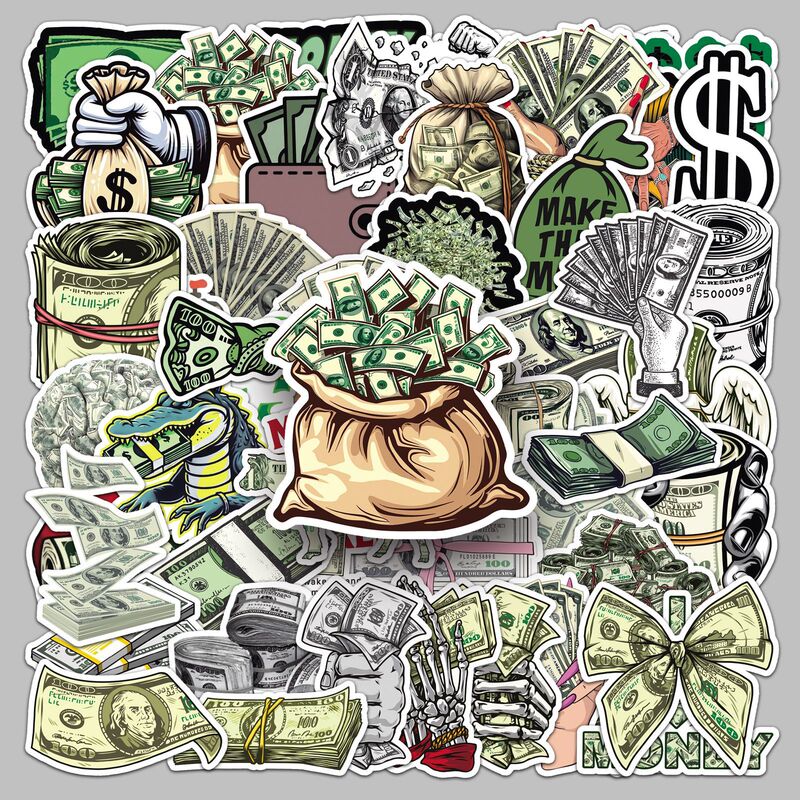 50 Dollar Sign Stickers Cartoon Money Creative Retro Graffiti Computer Notebook Earphones Water Cup Decorative Stickers