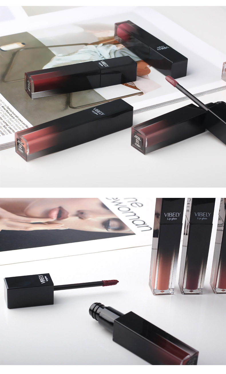 VIBELY matte nude liquid pearlescent lip gloss from Europe and America, matte non-stick cup, non-fading lip gloss, a bestseller in foreign trade undefined
