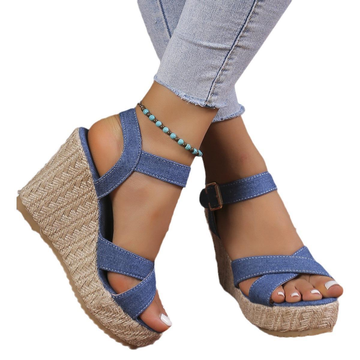 Sandales Compensées Femme À Plateforme Et Talons En Paille_voghion.com