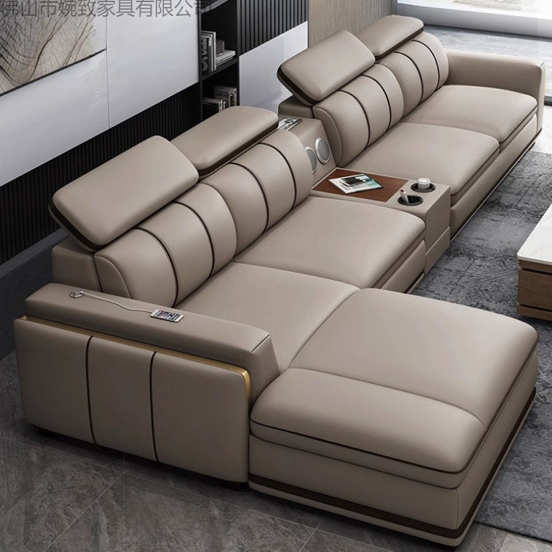 Modern Minimalist Light Luxury First Layer Cowhide Genuine Leather Sofa for Living Room, Available in Various Sizes, Minimalist Chaise Lounge Combination Sofa Set