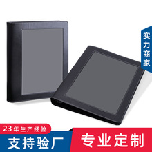 封面透明窗插页文件夹3孔手挚活页资料夹车线PU皮黑色收纳夹定制