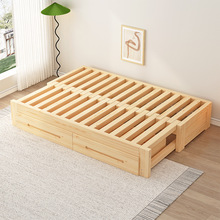 简约客厅小户型原木风多功能全实木伸缩抽拉推拉床折叠沙发床两用