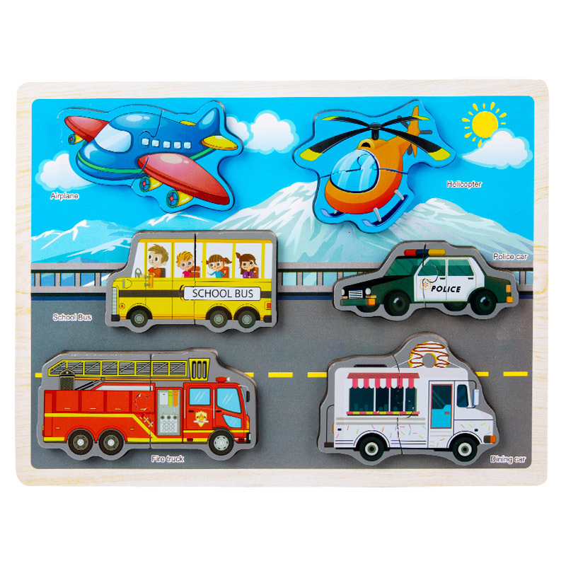 Educación temprana iluminación de madera tridimensional animal tráfico mar puzzle juguetes para niños pequeños puzzle juguetes de bloques para bebés