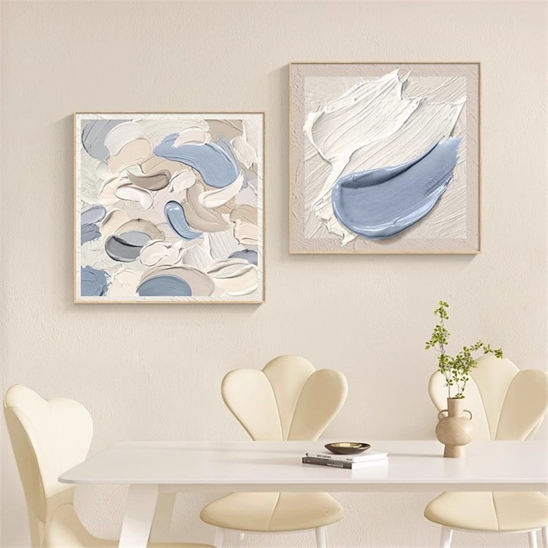 Cream Style Restaurant Decorative Painting, High-End Texture Abstract Square Dining Room Mural, Modern Minimalist Living Room Hanging Painting